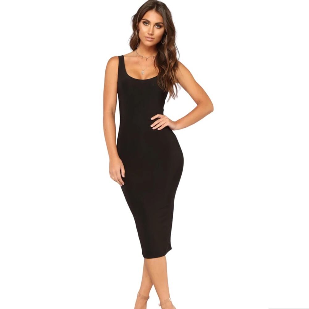 Fashion Nova Hopeless Romantic Vibes Slinky Black Zip Up Midi Dress S